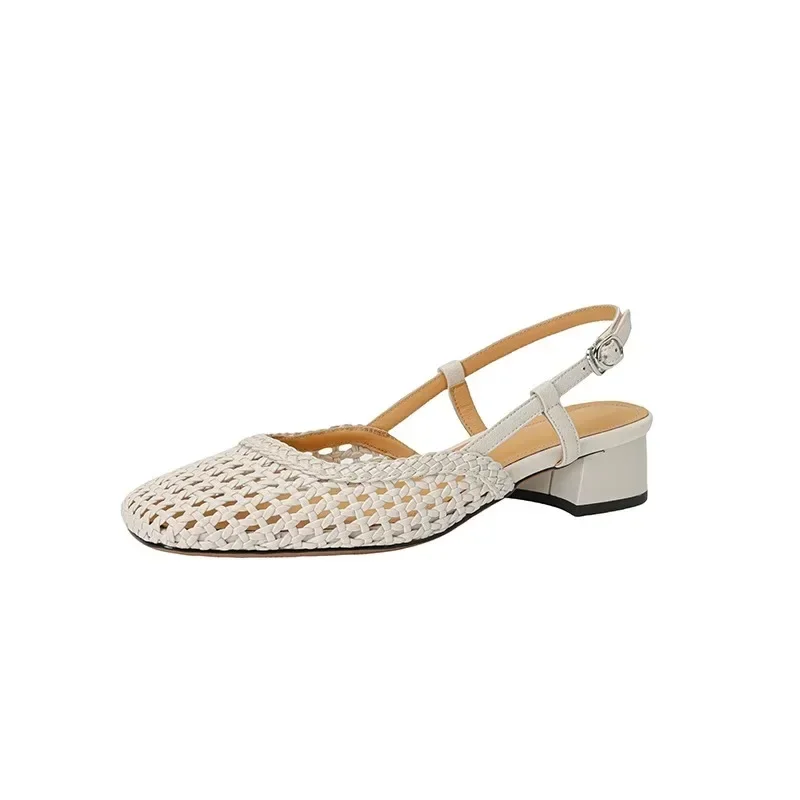 Women Sandals Comfortable Sandals Women High Heels Versatile Solid Color Summer Sandals Women's Pointed Toe Shoes Covered Toe Shoes Fashion Hollow High Heels