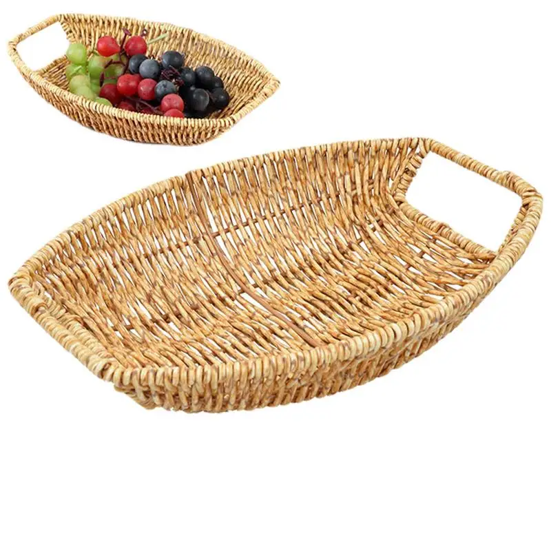 

Rattan Bread Storage Basket Woven Storage Basket Fruit Cake Snacks Round Tray Picnic Basket Hand Woven Rattan Storage Tray