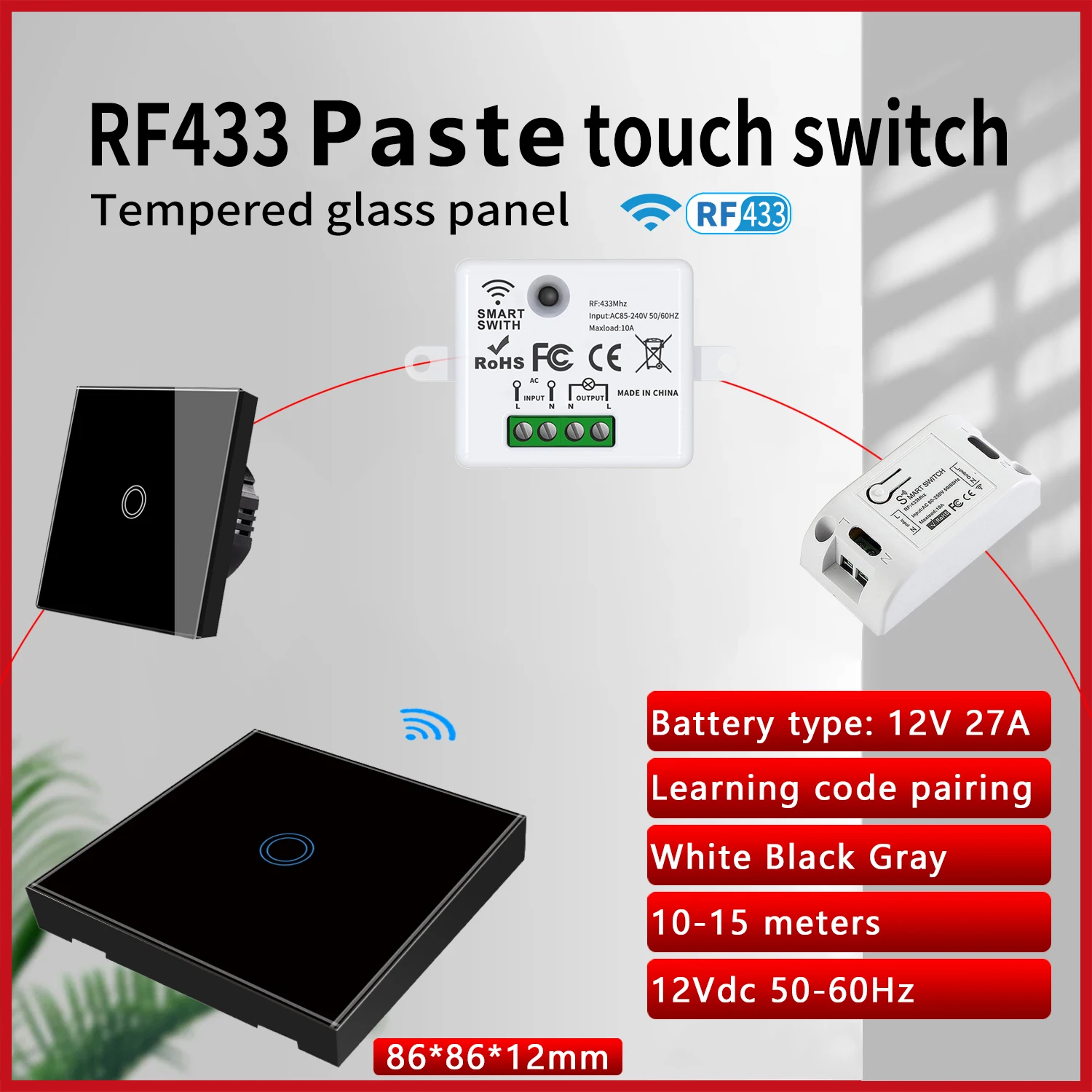 UBARO-433RF-Wireless-Remote-Controller-86-86-12mm-Tempered-Crystal ...