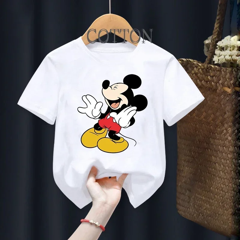 Summer Disney Mickey Mouse Child Cotton T-Shirt Kawaii T Shirt Anime Cartoon Casual Baby Clothes Tee Shirt Kid Girl Boy Y2K Top 2
