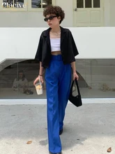 

Clacive Fashion Blue Office Women's Pants 2022 Casaul Belt High Waist Straight Pants Ladies Streetwear Female White Trousers