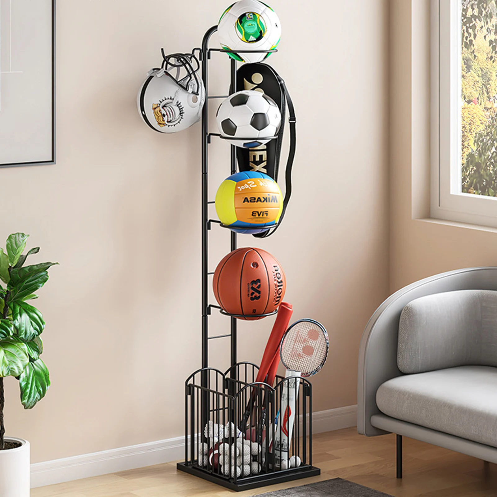 Basketball Storage Rack Sports Equipment Storage Freestanding Garage