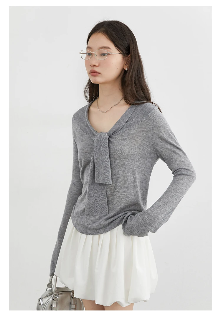 CHIC VEN Women Sweaters Pullovers Loose Casual New V-neck Lace Up Lightweight Female Knitted Jumpers Spring Autumn 2025