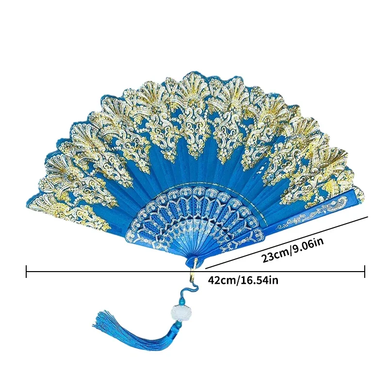 Folding retro pattern hand fan, single flower folding fan, Chinese dance fan, role-playing party decoration, women's handheld