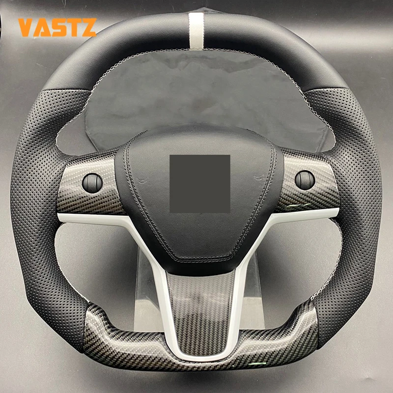 

VASTZ For Tesla Model 3 Y New Carbon Fiber Steering Wheel Ellipse Customization Personalized Including Knob Carbon Fiber Cover