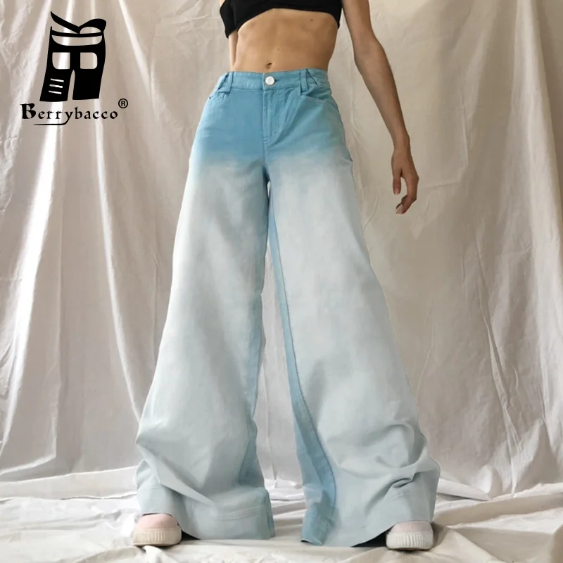 

High Waist Gradient Vintage Clothing Jeans Straight Jeans Women Wide Leg Cargo Pants Flared Jeans Y2k Korean Fashion Women's