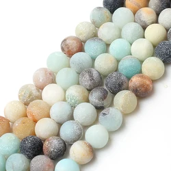 Natural Black Volcanic Lava Stone Round Beads for DIY Jewelry and Bracelet Making - Bulk Wholesale, 15'' Strand, Multiple Sizes Available (Matte Amazonite)