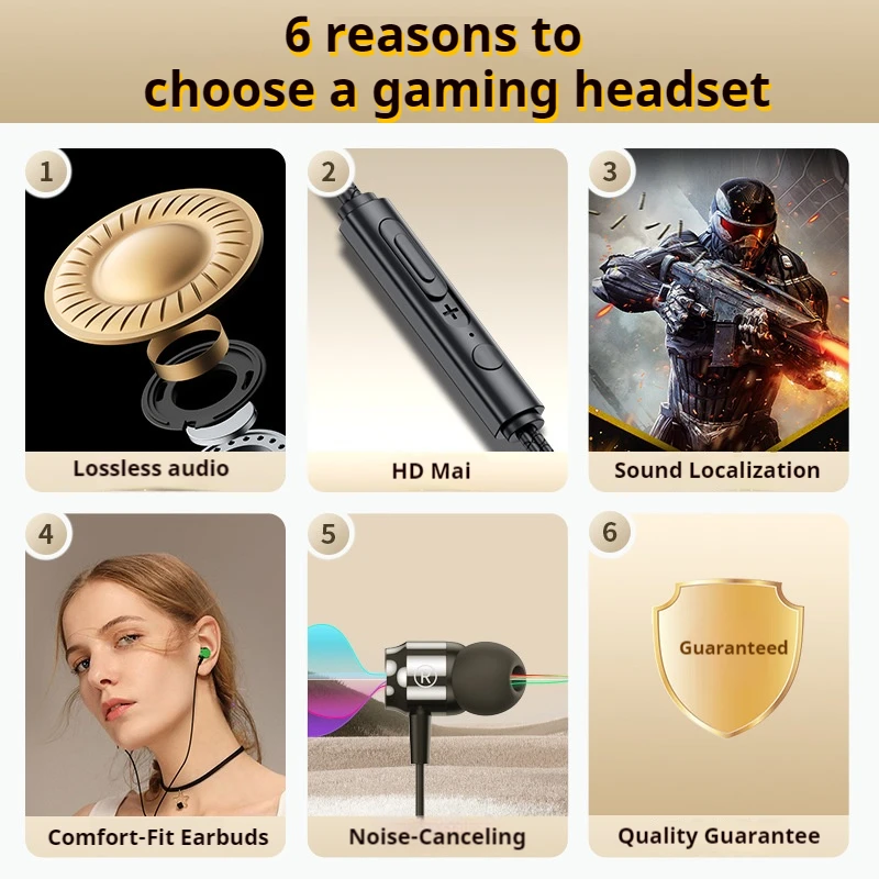 EARDECO 6D Stereo Wired Gaming Earphones with Magnetic In-Ear Design