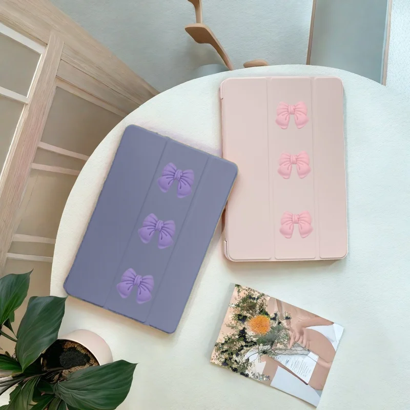 DIY Bow Trifold Stand TPU Soft Back Tablet Case - 8.3 Inch, 2024 Edition
