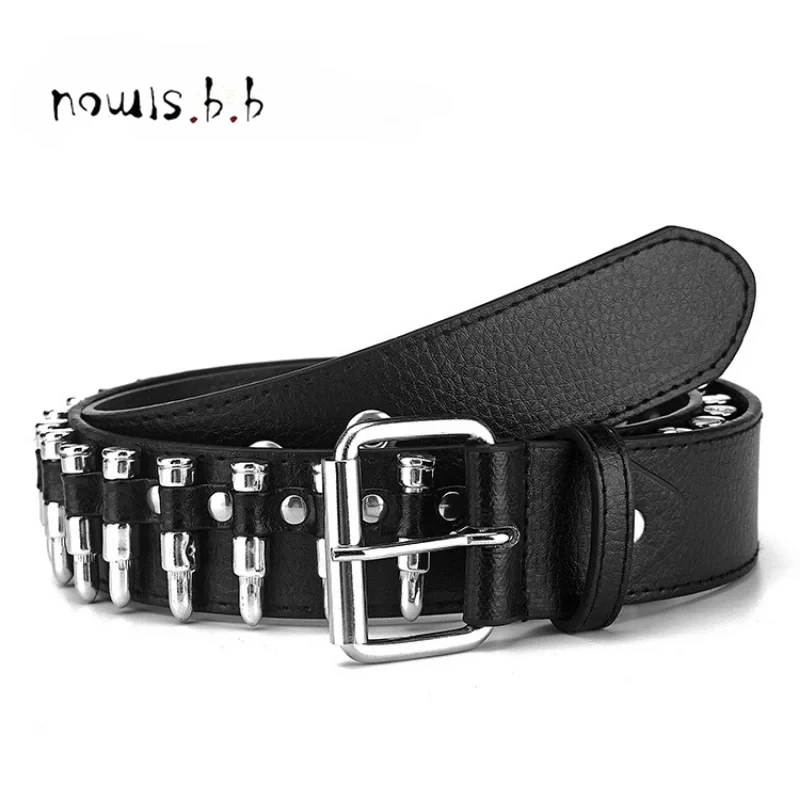 

Punk Rock Bullet Ladies Belts Korea Fashion 2022 Luxury Famous Brand Women Y2K Rivet Pin Buckle Leather Waist Belt for Jeans