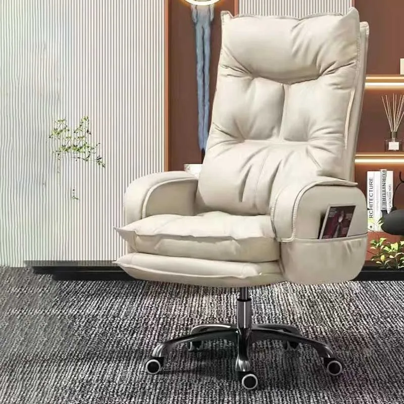 White Armrest Wheel Chair Back Support Rotating Comfy Recliner Office Chair Lazy Nordic Modern Chaise De Bureaux Furniture