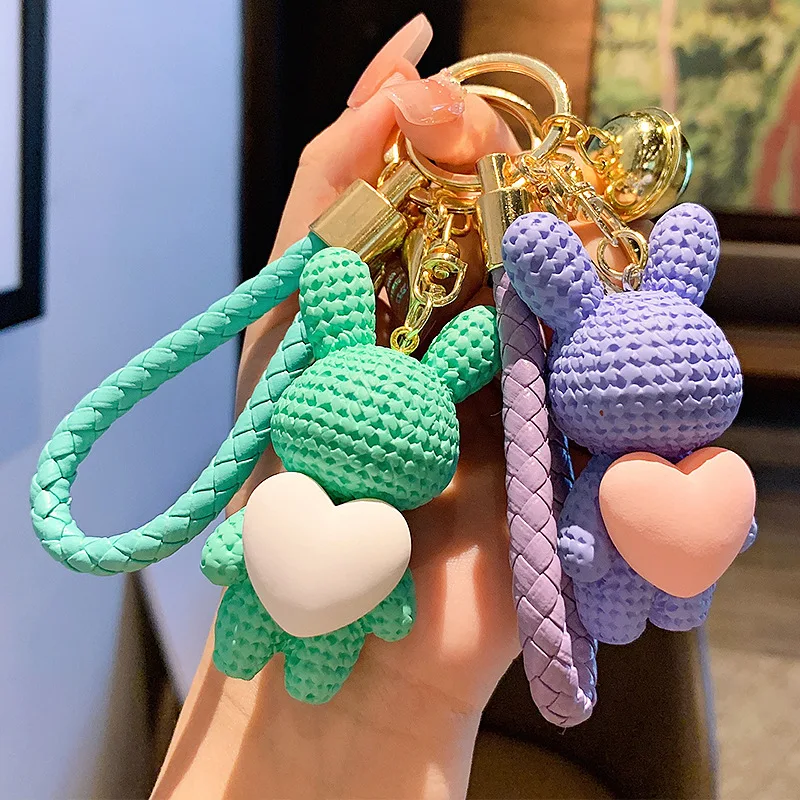 

Cartoon Holding Love Knitting Wool Rabbit Keychain Cute Couple Pendant Creative Car Key Chain Ornaments Wholesale