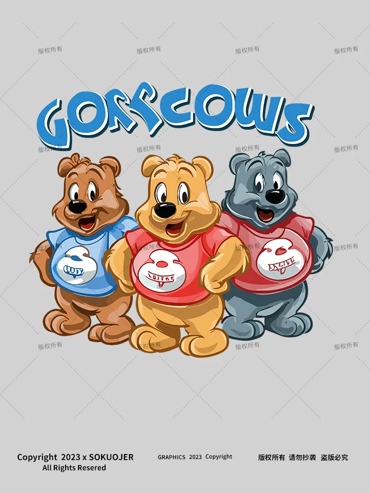 CGC Korean Fashion Cartoon Bear Print Women Sweatshirts Spring Casual O-Neck Loose Hoodies High Quality Pure Cotton Pullovers