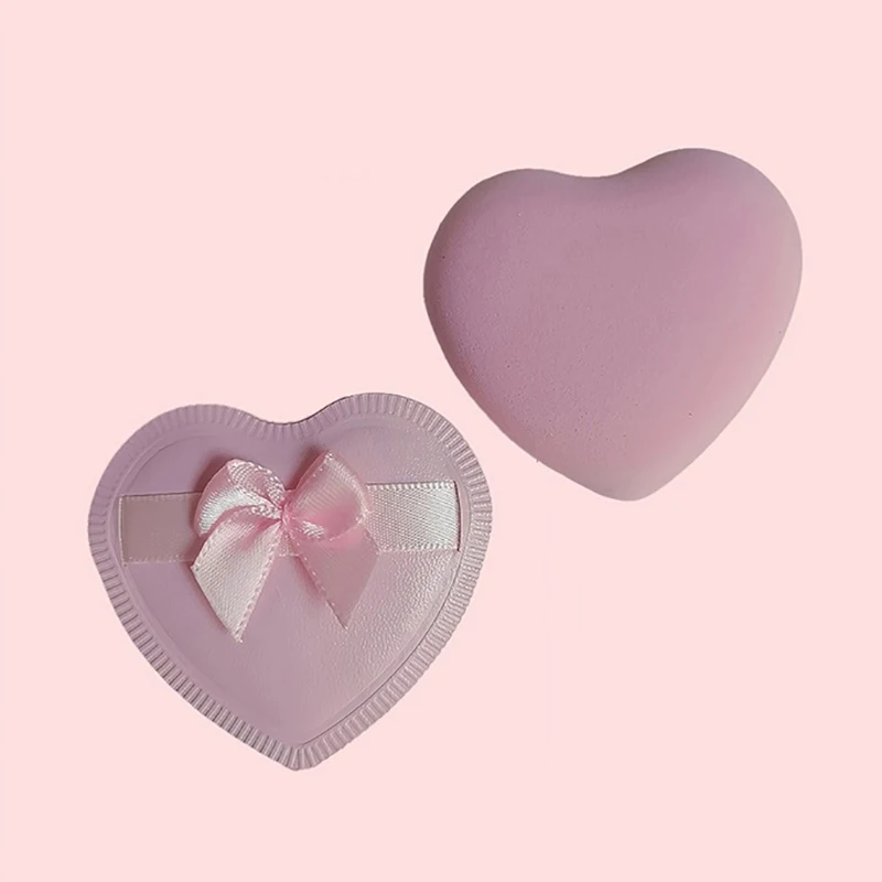 5 Stück Make-up-Puderquasten mit Herz-Schleife, die sich in trockenen und nassen Kombinationen verwendet werden kann. Zuckerwatte-Luftpolster-Puderquaste – Detail 5