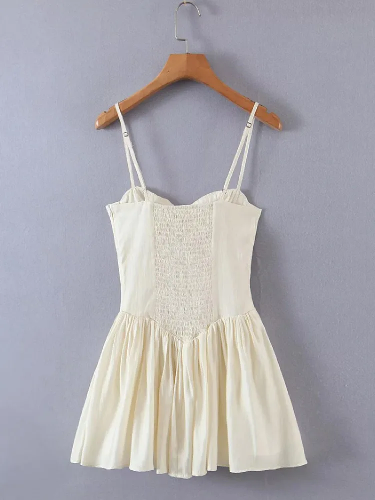 2022 Sexy Beige Ruched Bra Corset style Spaghetti Strap Mini