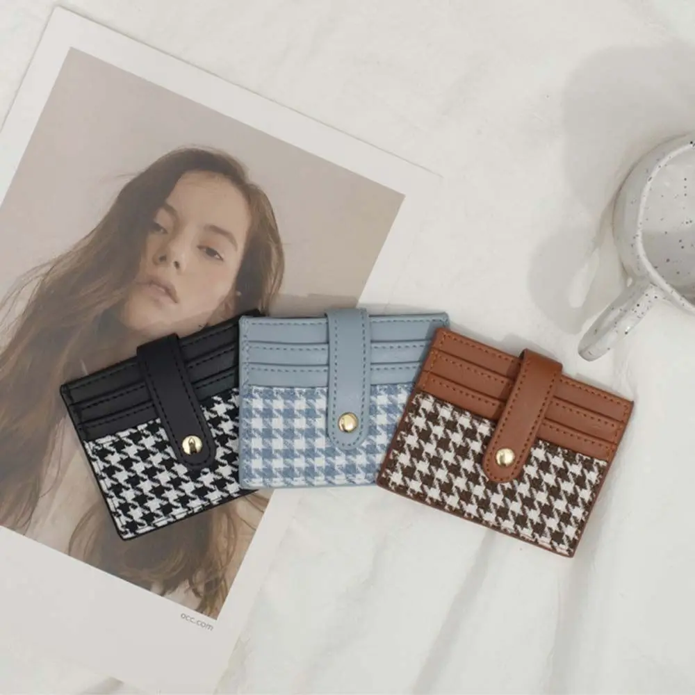 

Mini Vintage PU Leather Lady Bank Card Bag Multi Card Pockets Credit Card Clip Coin Purse Plaid Wallet Hasp Card Holder