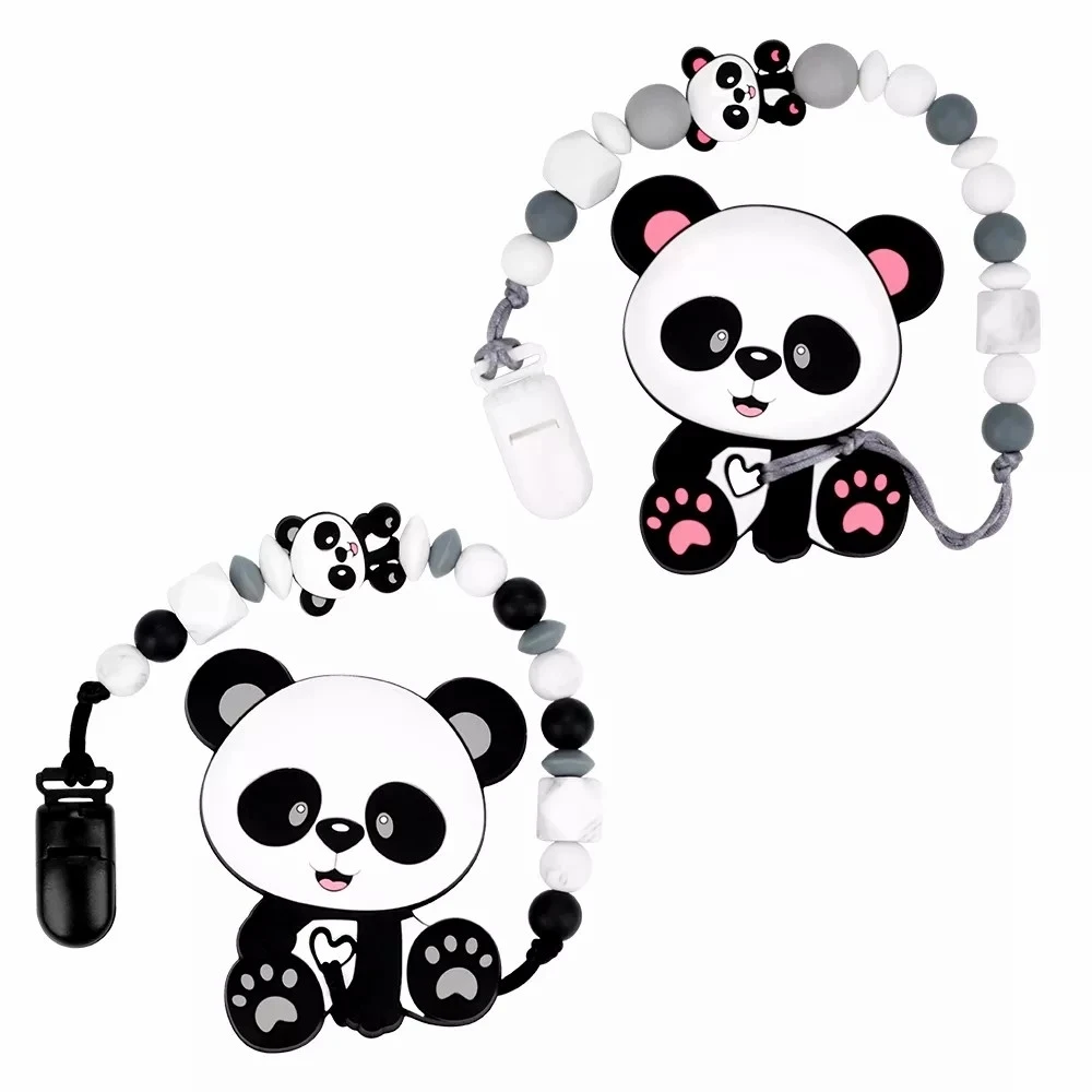 DIY Set Silicone Beads Teether Set Panda BPA Free DIY  Custom Pacifier Clip Chain Baby Teething Necklace Toy Pacifier Chain