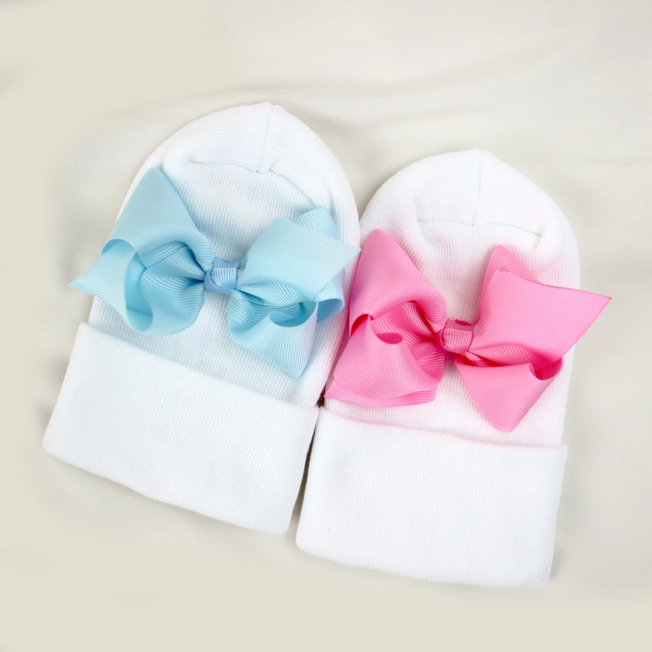 0-6Months Newborn Hospital Hat Warm Beanie with Ribbon Bow Cute Wool Turban Infant Baby Girl Winter Bonnet New Born Knitted Hat 3