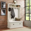 Crosley Furniture Seaside Hall Tree, Entryway Bench with Coat Rack and Shoe Cabinet, Distressed White 4