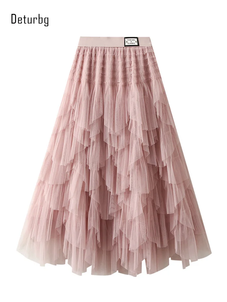 

Asymmetrical Tulle Skirts for Women High Waist Ruffled Tiered Party Petticoat Prom Tutu Mesh Flowy Long Skirt 2023 Autumn K357