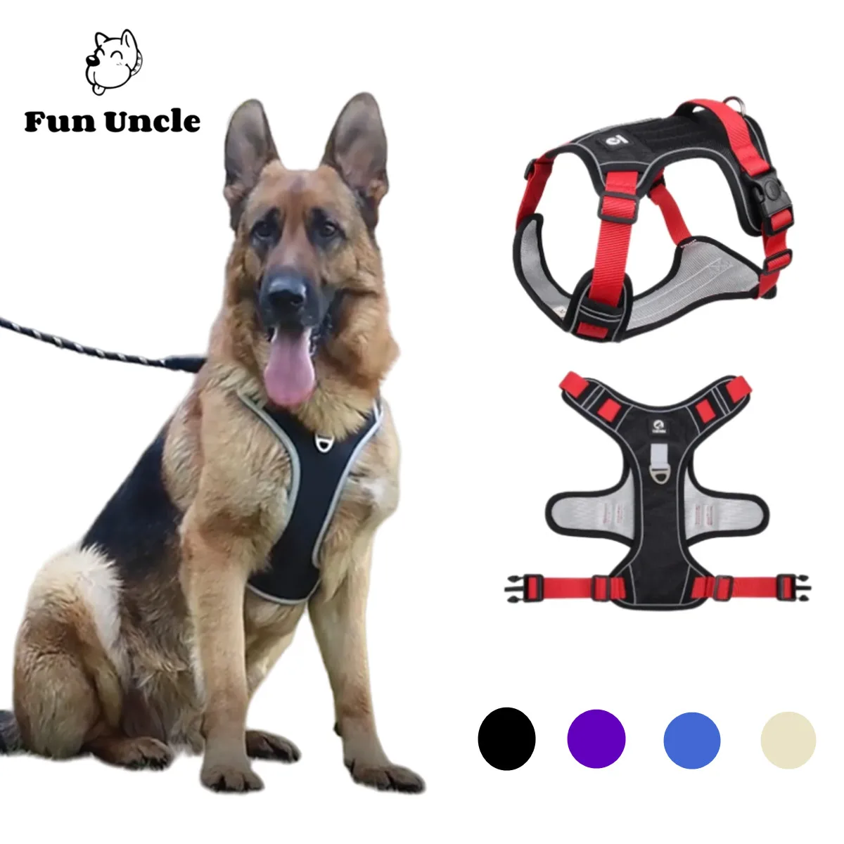 Nylon Strap Dog Harness Velcro Patches Pet Guide Assistance Service vest  Pitbull