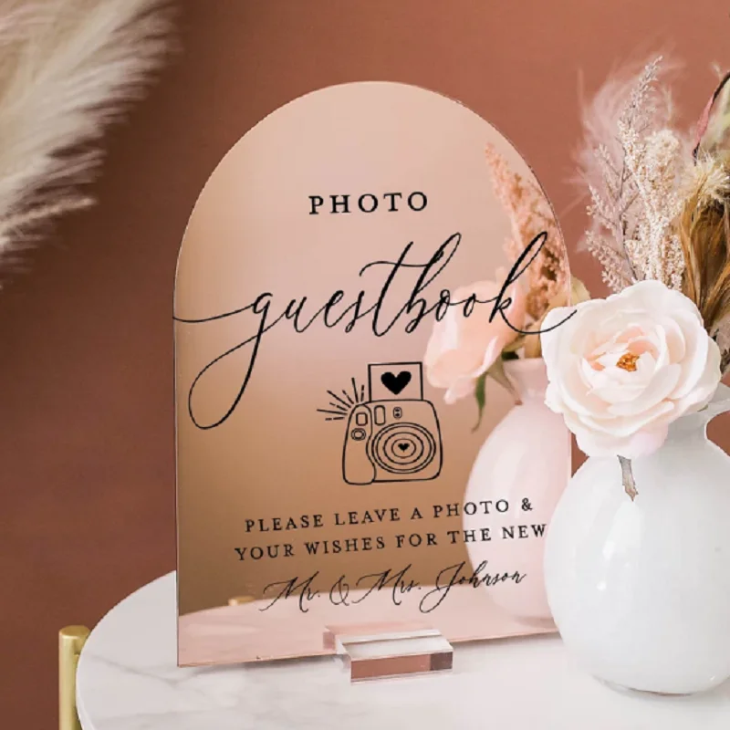 ARCH Gold Silver Mirror Photo Booth Guestbook Snap Shake It Stick It Sign Acrylic Wedding Leave A Note Well Wishes Sign
