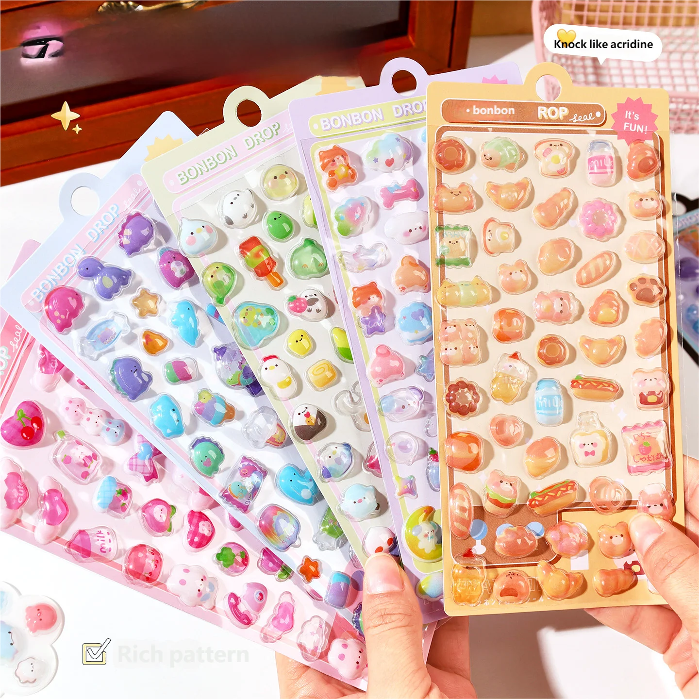 thumbnail image 2 of 300Pcs Kawaii Cartoon 3D Relief Sticker Cute Crystal Jelly Patch For Mobile Phone Case Mirror Scrapbook Journal Animal Deco 2 of 9