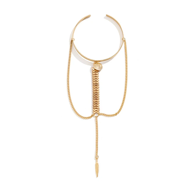 PuRui Bohemian Leaf Charm Upper Arm Bracelet Metal Leaves Tassel Pendants Arm Cuff Bangle Bracelets for Women Fashion Jewelry Gold color-5