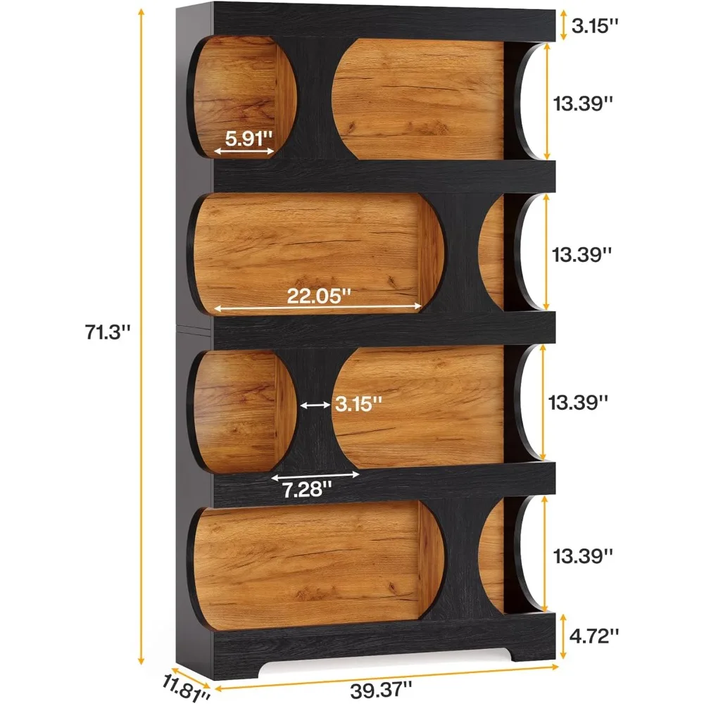 71" Tall Bookcase Set of 2, 4-Tier S-Shaped Bookshelf, Wood Decorative Storage Shelving, Modern Freestanding Display Shelves 2