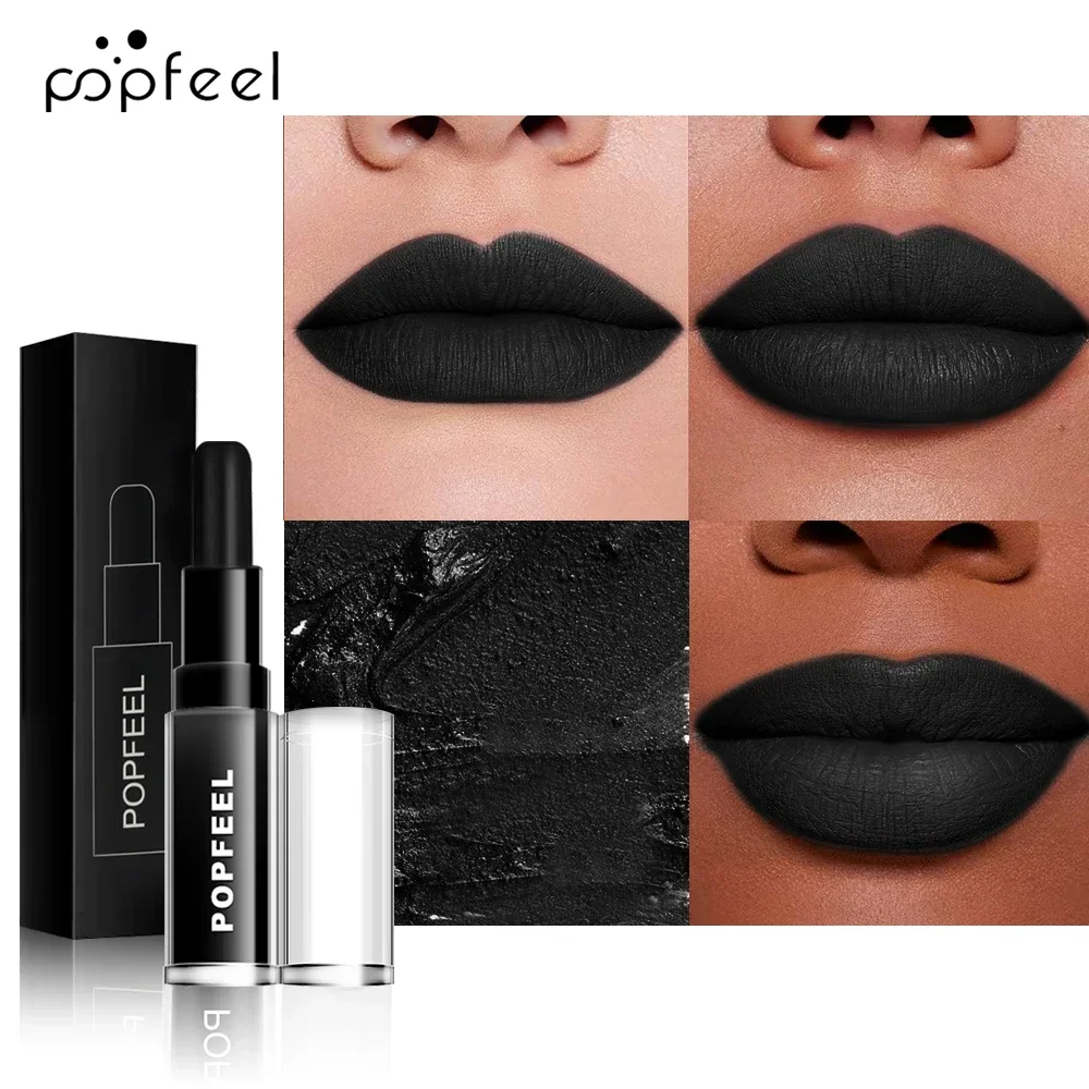 Halloween Lippen-Make-up-Set: Schwarzer Lippenstift, rosa Lipgloss, matt-samtig, feuchtigkeitsspendend, langanhaltend, wasserfest._voghion.com