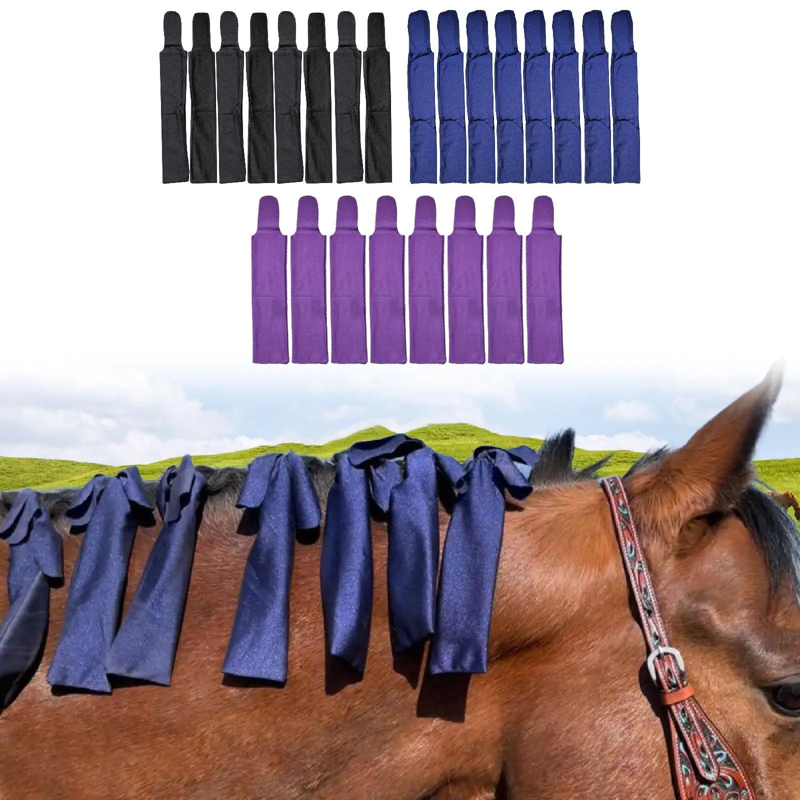 8Pcs Horse Mane Bags Prevents Tangles Rubbing Out and Breakage Wraps for Farm Outdoor Grooming Supplies Horse Care Stable