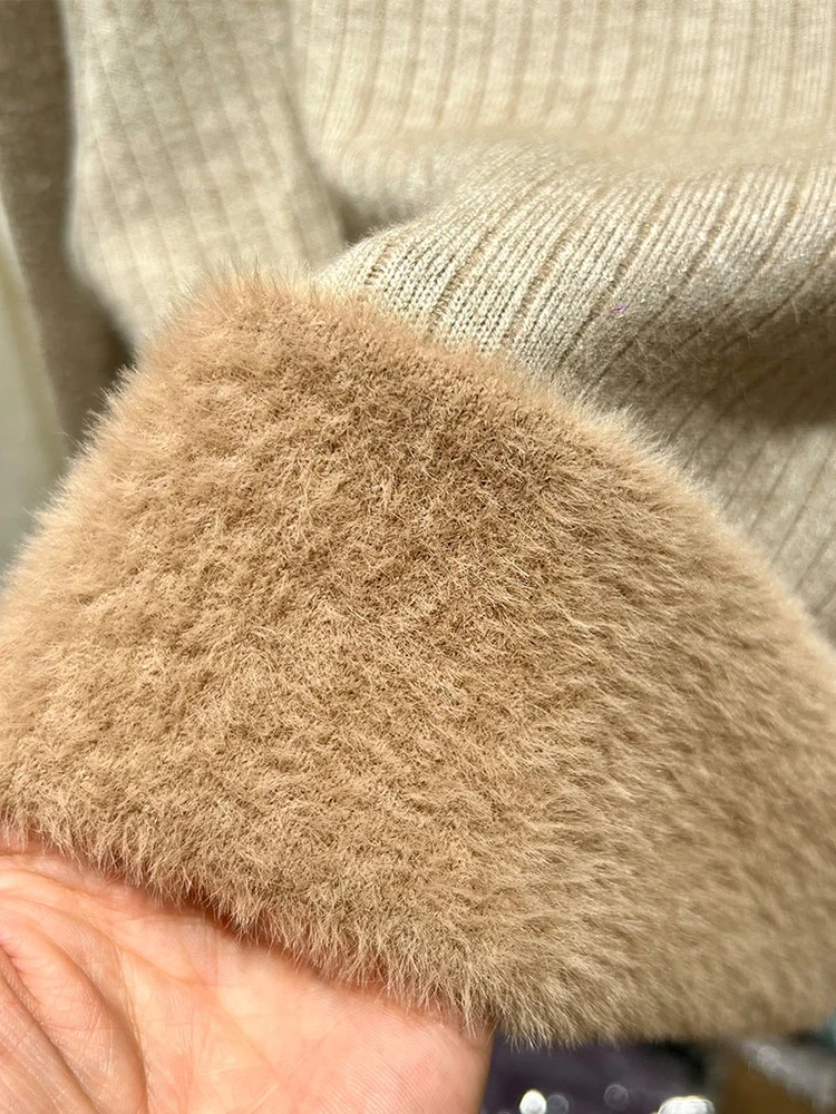 Sweater For Women Casual Thick Warm Knit Plush Velvet Lined Pullover Tops Fall Winter Soft Knitwear Jumper New Slim Poleras 5