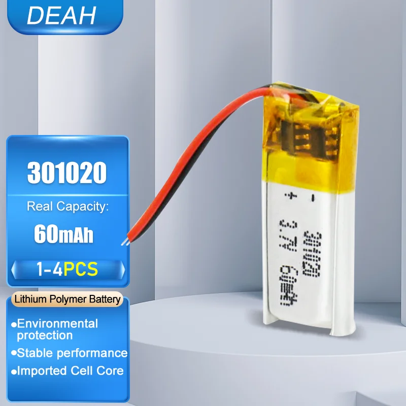 301020 60mAh 3.7V Lipo Li ion Lithium Polymer Rechargeable Battery For