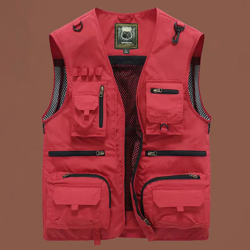 Summer Work Vest New Solid Color Multi Pocket Thin Style Outdoor Fishing Photography Loose Tactical Vest Men's Sleeveless Jacket