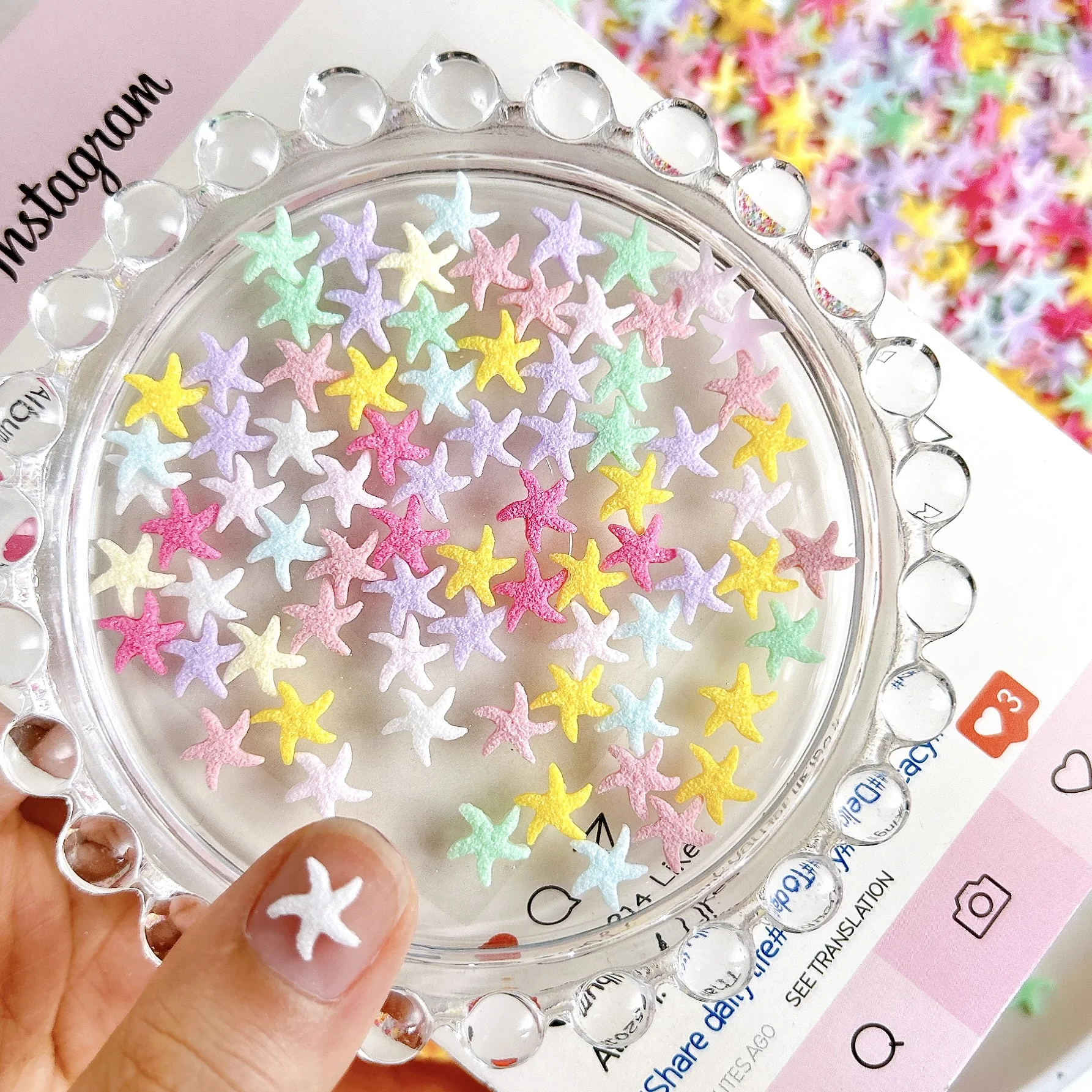 100PCS 마카롱 컬러 시뮬레이션 불가사리 수지 네일 아트 참 크리 에이 티브 귀여운 서리로 덥은 스타 네일 장식 DIY 머리핀 손톱