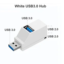 High-Speed USB Hub Adapter with 3-Port Expansion (White USB 3.0)