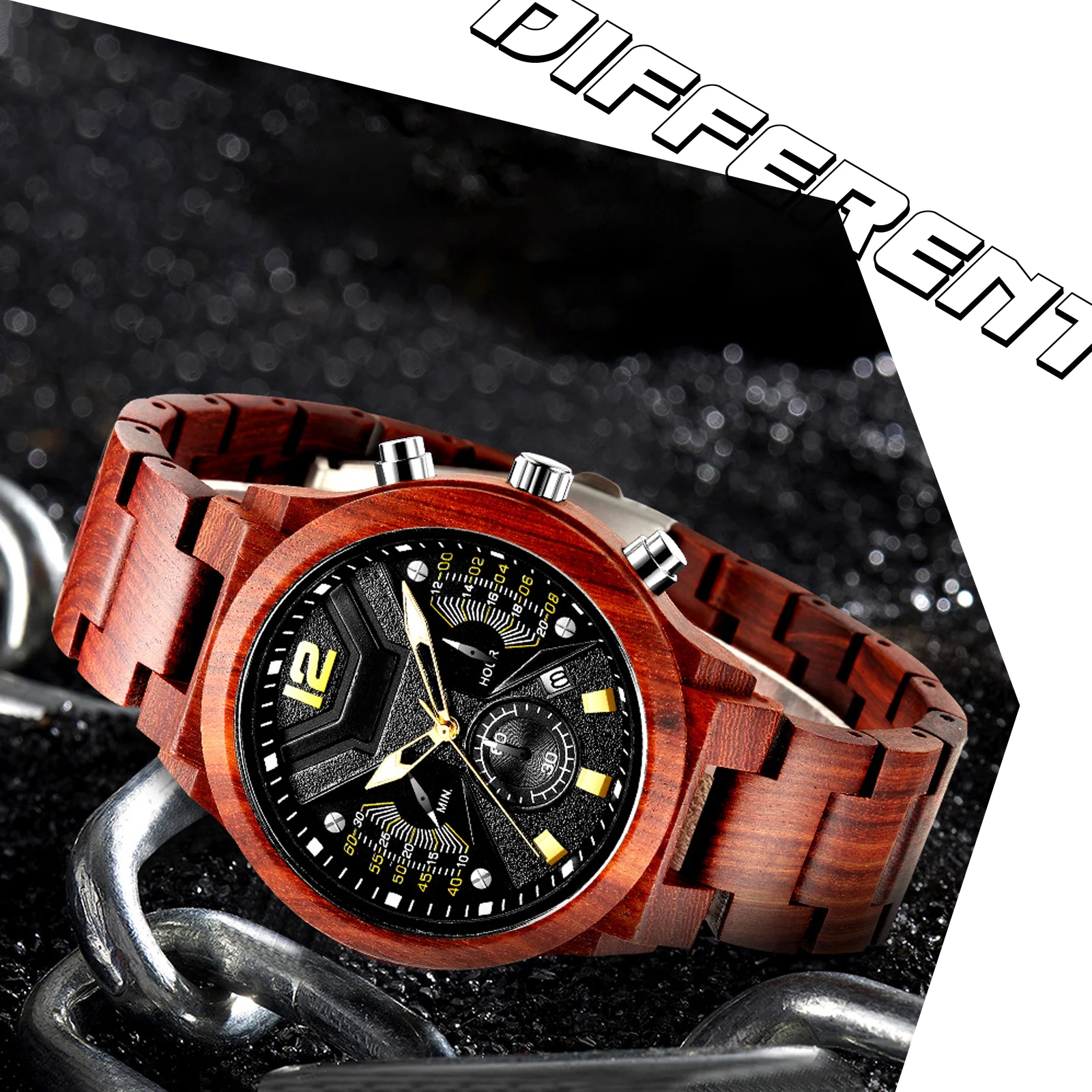Men's Wooden Analog Quartz wristwatches, Fashionable Multifunctional Display Calendar Luminous Analog Watch, Best Gift for Men
