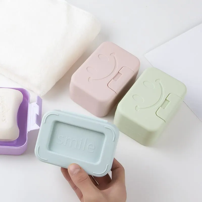 1pc Soap Dish Non-punch Household Cute Soap Dish with Lid,  Expression Detail Soap Dish Container for Home Bathroom Travel