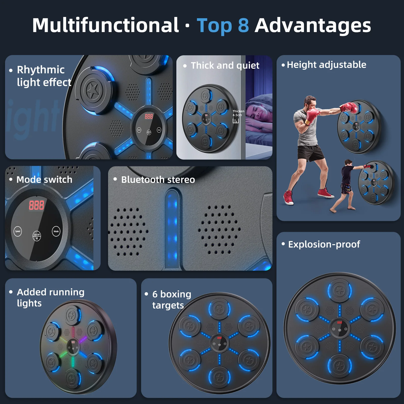 New Smart Music Boxing Machine Adult/Children Sports Fitness Boxing Trainer Home Exercise Response Training Wall Target
