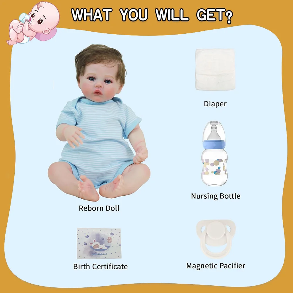 45cm Lifelike Baby Dolls Alive Reborn Babies Like Real Silicone Vinyl Full Body Boy Realistic Newborn Rooted Hair Doll Gifts