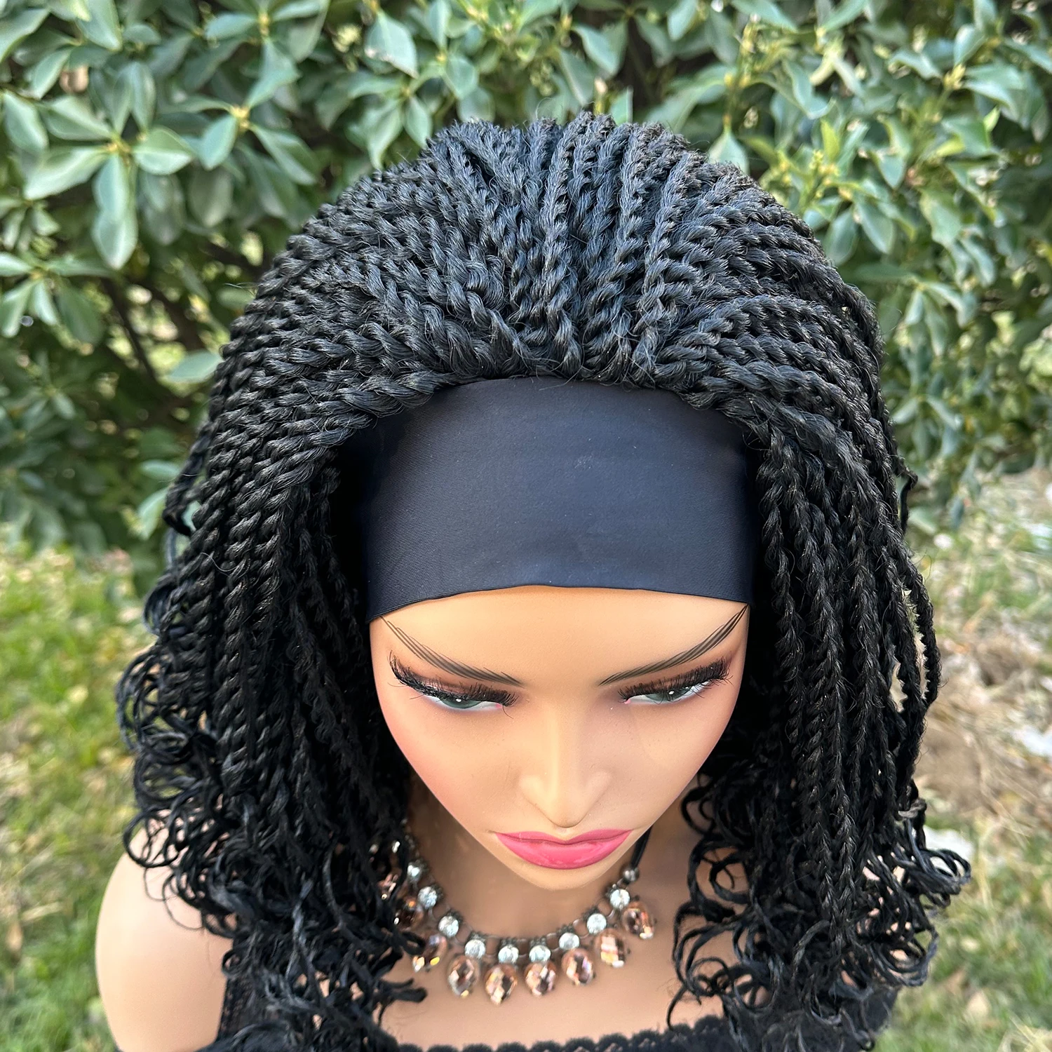 Short Bob Synthetic Braided Headband Wigs For Black Women Box Braided Headband Bob Wig African Braiding Hair Headband Wig