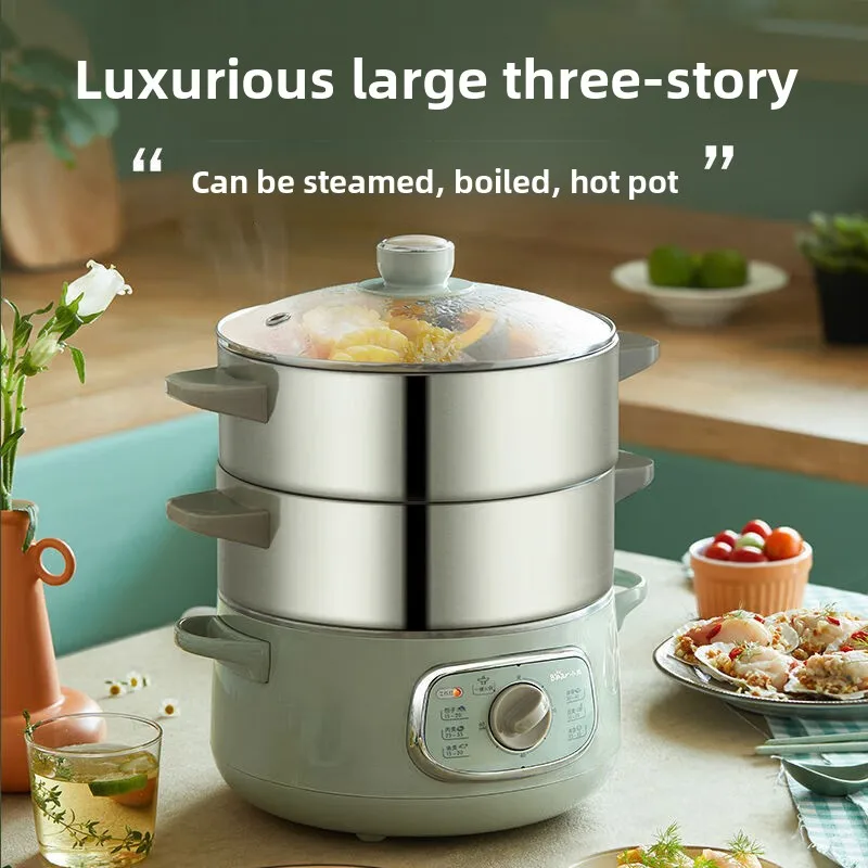 Stainless Steel Electric Food Steamer with Integrated Stewing, Steaming and Cooking Functions Multi-functional Pot 220V