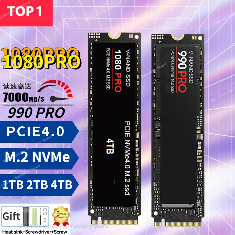 

PS5 4TB SSD 990 PRO PCIe 5.0 NVMe 4.0 M.2 2280 1TB 2TB 1080pro SSD Internal Solid State Hard Drive For Laptop Desktop MLC PC PS5