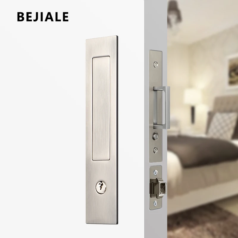 Press Spring Pocket Door Lock Built-in Pocket Door Handle Spring Lock Hardware Shift Sliding Hidden Latch