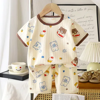 القطن والكتان الأطفال مجموعات الأم الاطفال ملابس الفتيان فتاة تي شيرت السراويل 2PCS الصيف قصيرة الأكمام ملابس الطفل طفل