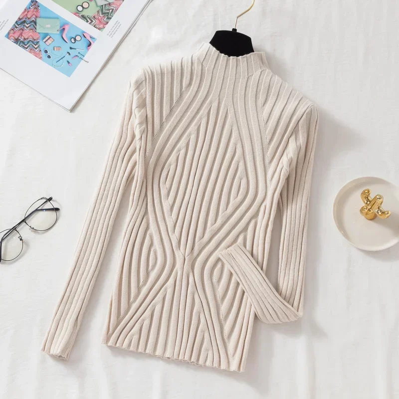 New Autumn and Winter Fashion Women's Clothing Semi-turtleneck Long-sleeved Sweater Elegant Solid Color Women's Knitwear Jumper