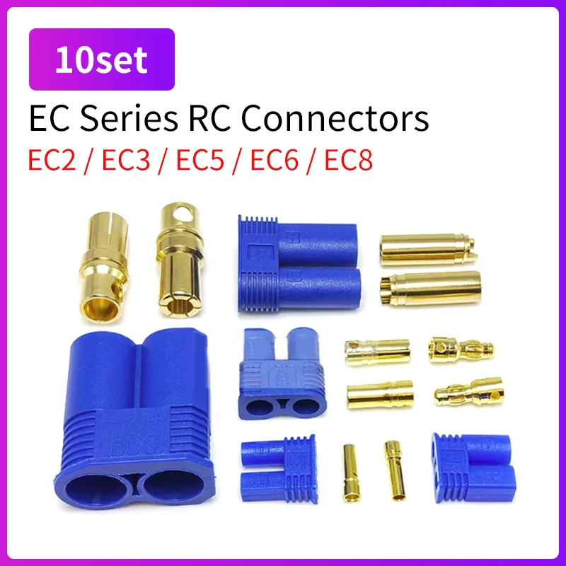 10 Sets EC2 EC3 EC5 EC6 EC8 Bullet Banana Plug Lipo Battery Connector ...