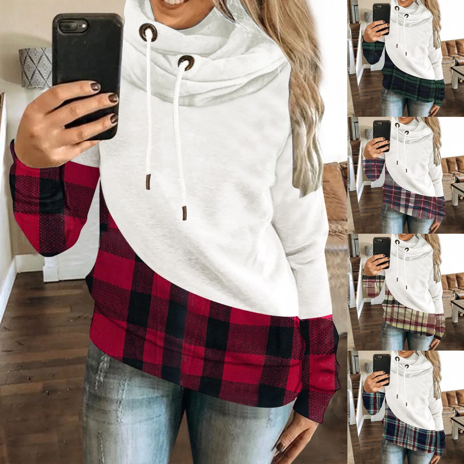 

Women Casual Solid Contrast Long Sleeve Hoodie Sweatshirt Tops Hoodies Him Top with Pocket