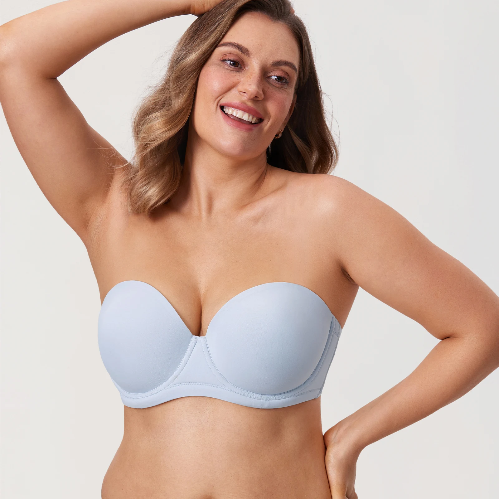 Delimira Women's Strapless Bra Silicone Invisible Plus Size Multiway Full Coverage Push Up Underwire Contour Padded DD E F