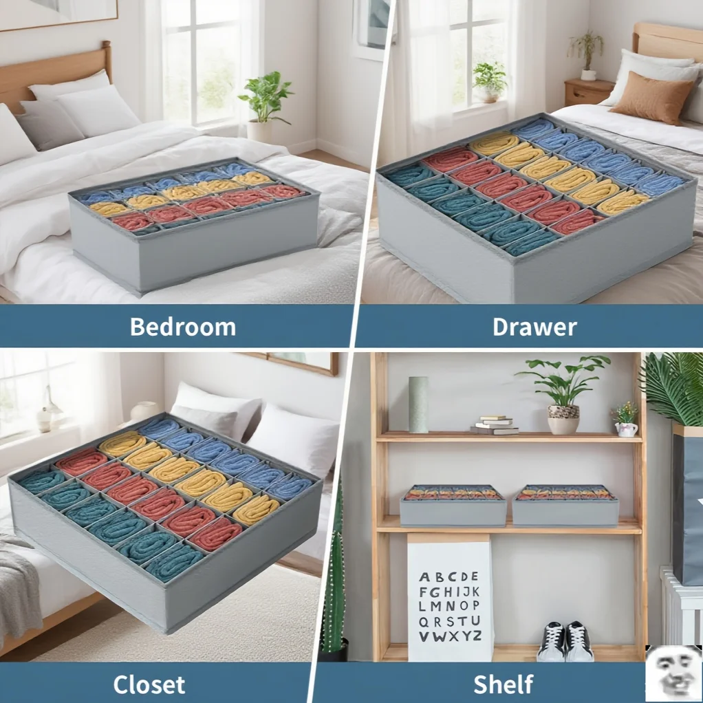 Foldable storage box - a vertically designed wardrobe storage box that saves space for storing underwear, socks, bras, - 2